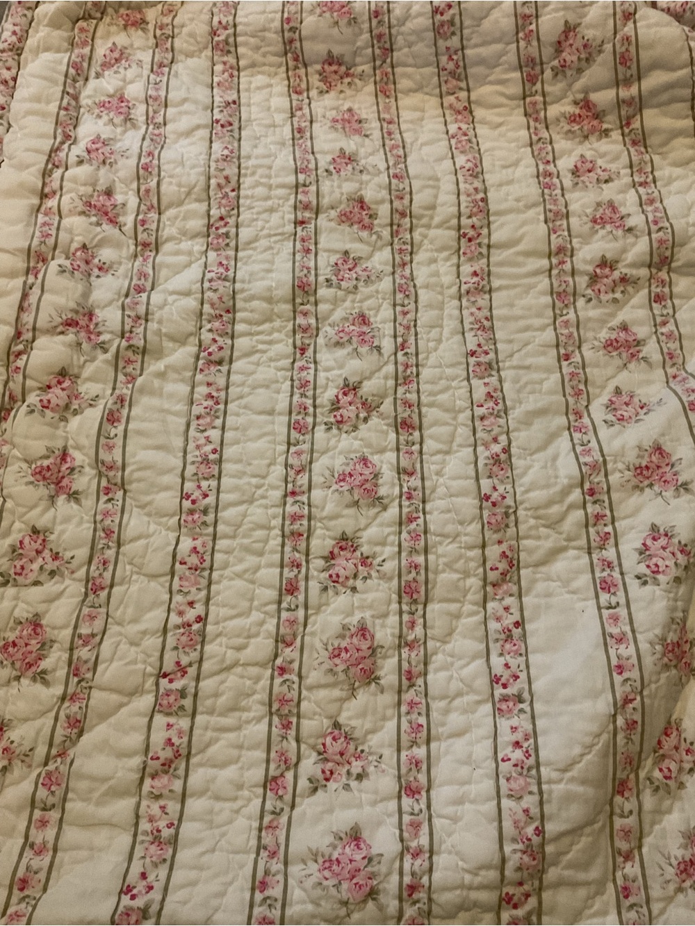 Simply Shabby Chic Rachel Ashwell Vintage White Quilt Pink Floral Stripe Bedding